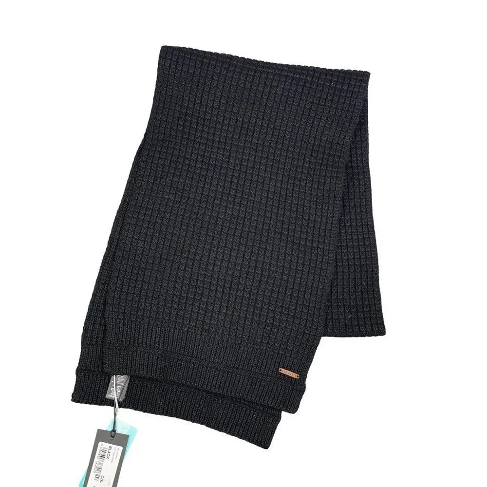 Ted Baker Men's Sewsew Scarf Black Knit Merino Wool Cashmere Blend Plain Ribbed‎